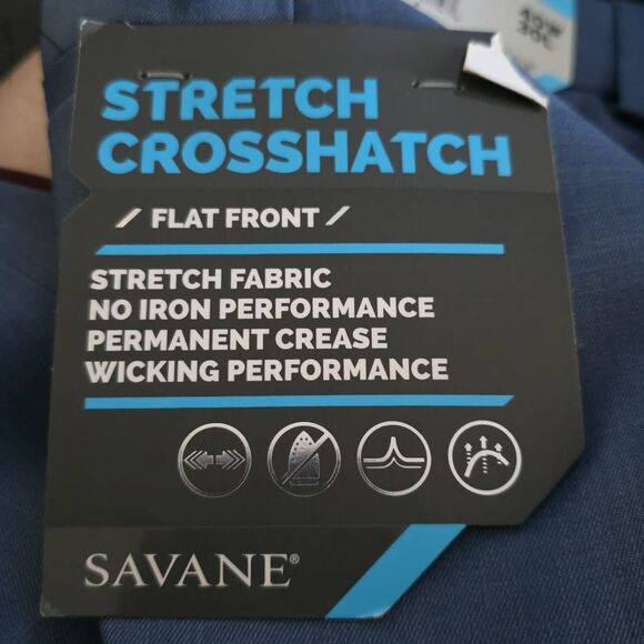 Savane Men's Size 40x30 Vintage Indigo Dlat Front No Iron Wicking Dress Pants - Picture 5 of 8